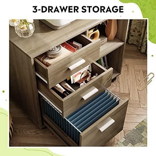 DEVAISE Wood File Cabinet, 3 Drawer Lateral Filing Cabinet, Gray Oak - Image 5