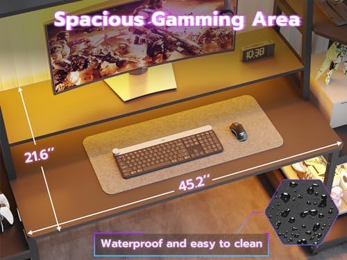 SEDETA 65.7'' Gaming Desk with LED Lights, Hutch and Storage Shelves, Black - Image 4