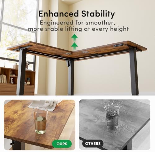 FEZIBO 63" x 55" L-Shaped Standing Desk - Adjustable Corner Desk L Shape, L-Shaped Adjustable Desk with Splice Board, L Shape Standing Desk, Rustic-Brown - Image 6