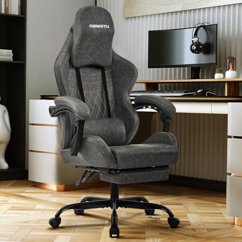Gaming Chair for Adults, Video Game Chair Retro PU Leather Grey by Furnistyle