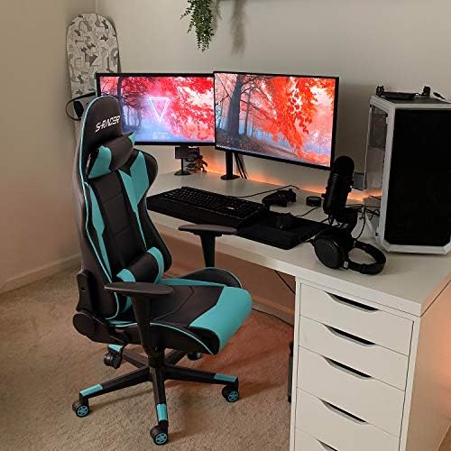 Homall Gaming Chair, Office Chair High Back Computer Chair Leather Desk Chair Racing Executive Ergonomic Adjustable Swivel Task Chair with Headrest and Lumbar Support(Cyan) - Image 2