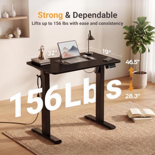 Claiks Electric Standing Desk 32x19 Inch Adjustable Desk, Black - Image 3