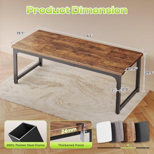 63 x 19.7 Inch Computer Desk, 0.95'' Thicker, Heavy Duty, Rustic Brown - Image 3
