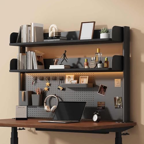39.3in Clamp on Desk Shelf with Pegboard, Black Desktop Bookshelf Organizer by Dawselod