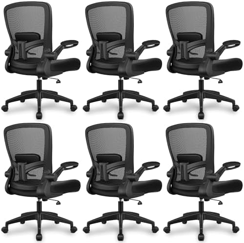 FelixKing Office Chair, Ergonomic Desk Chair Breathable Mesh Chairs Adjustable High Back Lumbar Support Flip-up Armrests, Executive Rolling Swivel Comfy Computer Chairs Home Office Black, Pack of 6 by FelixKing