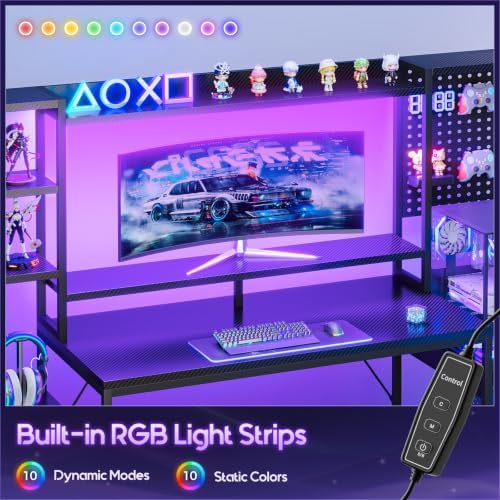 AODK 67 Inch Gaming Desk with Storage Shelves, 3 Drawers, LED Lights, Hutch - Image 6