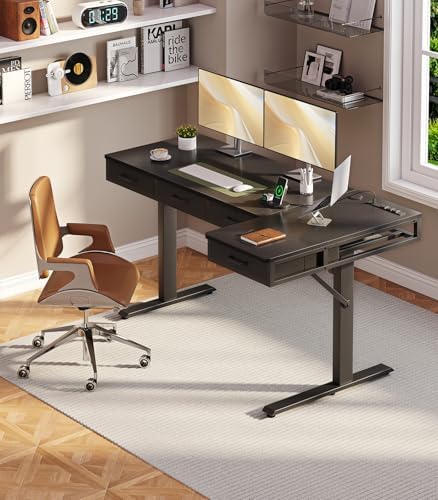 OffiGo 63 Inch L Shaped Electric Standing Desk with 4 Drawers, Black - Image 2