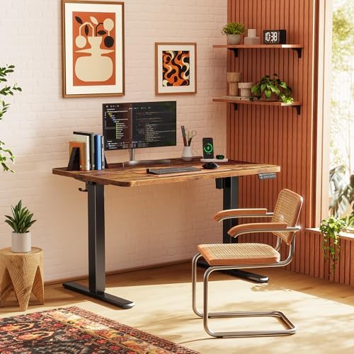 Huuger 39 X 24 Inch Electric Standing Desk with Power Outlets and USB-C Port, Height Adjustable Desk, Sit Stand Desk for Home Office, Computer & Gaming Desk, Stable Steel Frame, Rustic Brown - Image 2