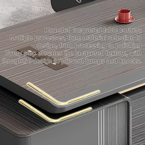 Modern L Shaped Executive Desk with Drawers & Storage, Executive Office Desk Computer Table with Aluminum Alloy Inlaid Curved Surface, Management Workstation for Home or Office(G-Left, L2.2M/86IN) - Image 5