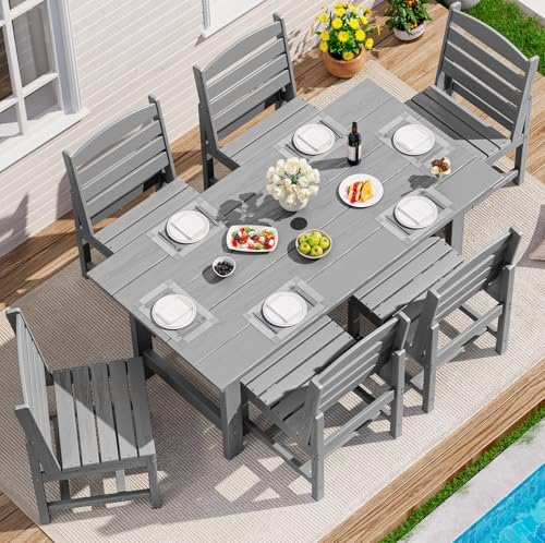 SERWALL Armless Outdoor Dining Set, Patio Dining Set for 6, Light Gray by SERWALL