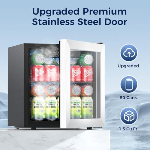 Beverage Refrigerator, 50 Cans Commercial Mini Fridge Cooler, 1.3 Cu.ft with Glass Door, Adjustable Shelves, Digital Temperature Freestanding Small Drink Fridge Soda Beer or Wine for Home Dorm Bar - Image 2