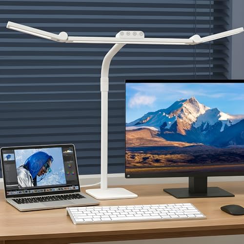 LED Desk Lamp for Home Office with Base, 28.2" Adjustable Gooseneck Swing Arm Bright Desk Light, Dimmable Architect Table Lamp for Desktop Computer Light, Reading, Study, Workbench（White） by Galnolt