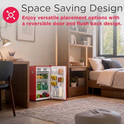 Frigidaire Retro Compact Fridge with Chiller, 3.2 cu ft Countertop Fridge with Built-in Bottle Opener, Compact Refrigerator for Office, Bedroom, Dorm Room or Cabin (Red) - Image 6