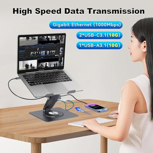 Laptop Docking Station Stand 11-IN-1 Triple Display HDMI DP 4K60Hz Gigabit Ethernet USB3.1 PD100W SD/TF Card Reader Audio 360°Swivel Laptop Stand with USB Hub for MacBookPro/Air/Dell/HP/Surface/Lenovo - Image 4