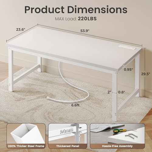 Huuger 55 x 24 inch Desk with Power Outlets & 0.95 Inch Thicker Desktop - Image 2
