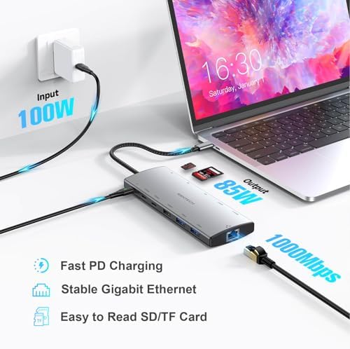 RSHTECH 12 in 1 USB C Hub Docking Station Dual Monitor, Triple Display - Image 5