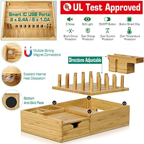 Darfoo Bamboo Charging Station for Multiple Devices with Drawer - Image 3