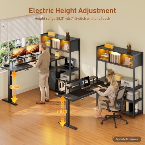 RALGEND 55'' L Shaped Standing Gaming Desk, LED Sit Stand Desk with Storage - Image 4