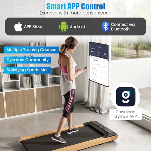 GYMAX Walking Pad, 2.25HP Under Desk Treadmill w/Smart App Control, LED Display & 7-Layer Running Belt, 0.6-3.8 MPH Compact Mini Treadmill for Office & Home, Portable Pad for Small Space - Image 6