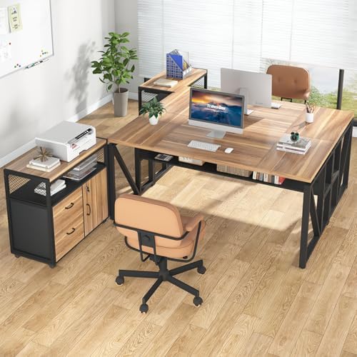 Tribesigns 63" Executive Desk with Reversible File Cabinet, Large L-Shaped Office Desk with Drawers, Business Furniture Workstation for Home Office - Image 4