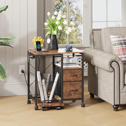 YAOHUOO Printer Stand with Power Outlet/Drawers, Printer and Shredder Stand - Image 6