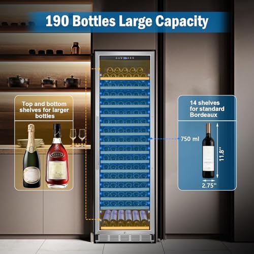 24" 190-Bottle Freestanding Wine Cooler, Low Noise with Sliding Shelves - Image 3