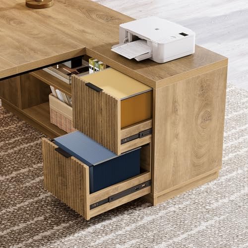 Tribesigns 78" L Shaped Desk with Drawers, Large Executive Office Desk with File Cabinet and Shelves, Modern Corner Computer Table Business Furniture for Home Office, Brown - Image 6