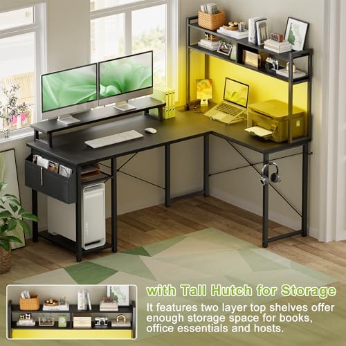 Besiost 48" Small L Shaped Desk Gaming Desk with Power Outlets & Led Lights - Image 5