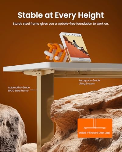 ErGear Height Adjustable Electric Standing Desk, 48 x 24 Inches Sit Stand up Desk, Memory Computer Home Office Desk, White+Gold - Image 5
