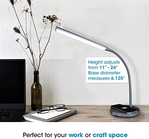 OttLite Stretch LED Desk Lamp with Wireless Charging, Grey - Image 5