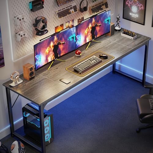 Huuger Computer Desk, 80 Inch Office Desk, Gaming Desk with Storage, Writing Desk Work Desk for Home Office, Study, Long Simple Desk, Large Legroom, Metal Frame, Grey - Image 4