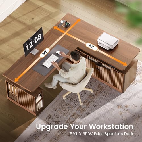 SEDETA Fluted L Shaped Executive Electric Standing Desk with 4 Drawers - Image 5