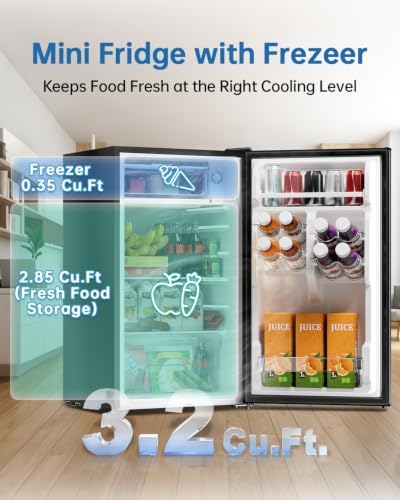 3.2 Cu Ft Mini Fridge with Freezer, Single Door Upright Freezer - Image 3