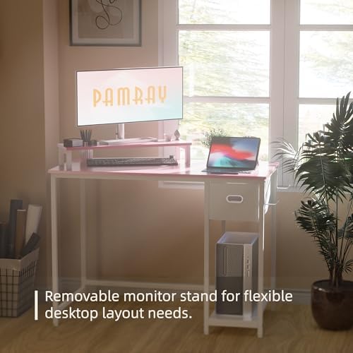 Pamray 39 Inch Small Computer Desk with Monitor Stand and Drawer for Gaming - Image 4