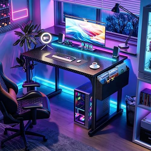 DurayLoly 32" Gaming Desk with Waterproof LED Lights for Bedroom,Black - Image 4