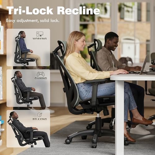 ELABEST Mesh Office Chair,Ergonomic Computer Desk Chair,Sturdy Task Chair- Adjustable Lumbar Support & Armrests,Tilt Function,Comfort Wide Seat,Swivel Home Office Chair (Eucalyptus) - Image 5