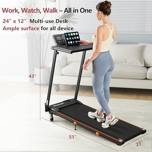 Hccsport Treadmill with Incline, 3 in 1 Under Desk Treadmill Walking Pad with Removable Desk Workstation 3.5HP Foldable Compact Walking Treadmills for Home Small Office with Wristband Remote Control - Image 3
