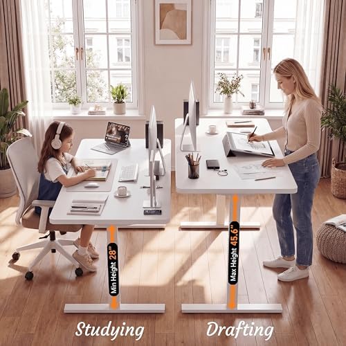 Grandder 55x32 Large Electric Standing Desk, Height Adjustable Computer Desk with 2 Memory Presets, 31.5" Deep Desktop Sit Stand Desk Home Office Desk Workstation Table with Hooks, White - Image 2