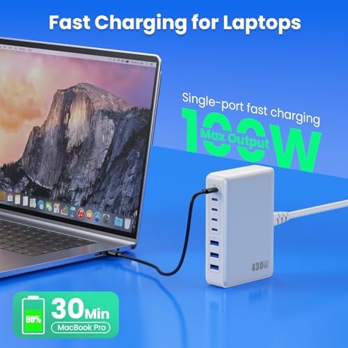 USB C Charger 430W USB C Charger Block, 8-Ports GaN IV Fast Charging Station Hub,PD 100W Laptop Charger Adapter,for MacBook Pro/Air/iPad/iPhone16/15/14/Apple Watch/DELL/Samsung for Home Office - Image 3