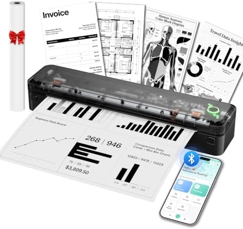 A8 Portable Thermal Printer, Wireless Bluetooth Inkless Printer for Travel, Supports 8.5" x 11" US Letter and A4 Thermal Paper, Compatible with iPhone, Android, Windows, Mac by Arrvel
