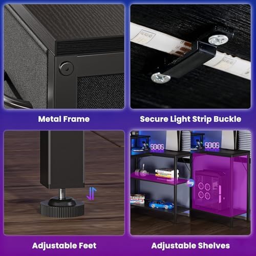 DUMOS Gaming Desk, Monitor Stand, LED Lights, Storage Shelves - Image 5
