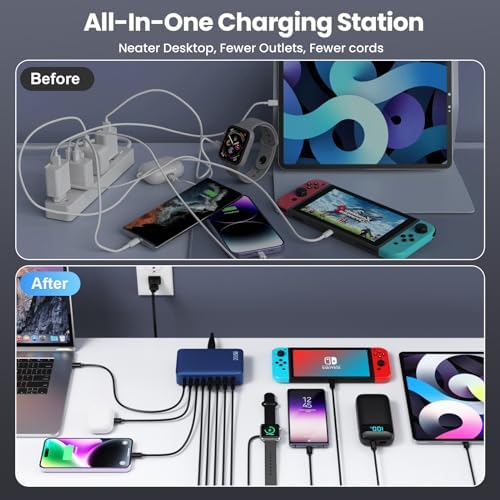 USB C Charger 200W USB C Charger Block,Upgraded GaN III 8-Port Fast Charging Station Hub,PD 65W Laptop Charging Adapter Compatible with MacBook Pro/Air,DELL,Steam Deck,iPhone 16/15/14,Galaxy S23/22 - Image 6