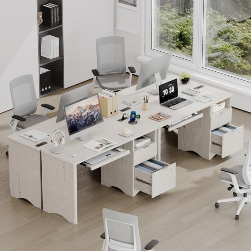 Bestier 55 Inch Computer Desk with Keyboard Tray, File Drawer, White - Image 5