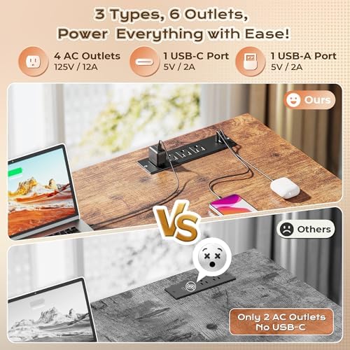 PRAISUN 55 Inch L Shaped Desk with Power Outlets and USB-C Port, Computer Corner Home Office Desk with File Fabric Drawers and Movable Monitor Stand, Larger Storage for Gaming, Study, Rustic Brown - Image 4