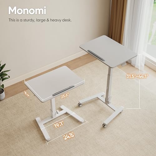 Monomi Mobile Folding Desk, Metal Furniture Small Sit-Stand Height Adjustable Rolling Laptop Desk, Space-Saving Portable Desk with Wheels for Home Office Craft & Study, White - Image 2