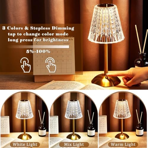 Liliful 8 Pcs Cordless Table Lamp LED Touch, Gold, Classic Style - Image 4