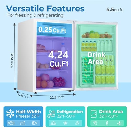 Electactic 4.5 Cu.ft Mini Fridge with Freezer, Compact Refrigerator with Reversible Single Door, Adjustable Thermostat, Low Noise, Energy Efficient for Office, Dorm, Bedroom, Apartment White - Image 3