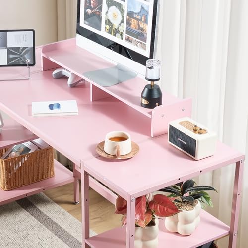 MINOSYS Computer Desk 55-inch with Storage Shelf - Pink Ideal Gaming Desk for Bedrooms, Small Spaces, and Home Offices Modern Writing Desk for PCs. - Image 4