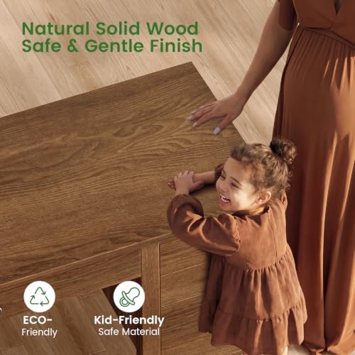 SEDETA Solid Pine Wood Computer Desk, 58'' Executive Home Office Desk with 4 Wood Drawers and Storage Shelves for Work Study Writing, Brown - Image 4