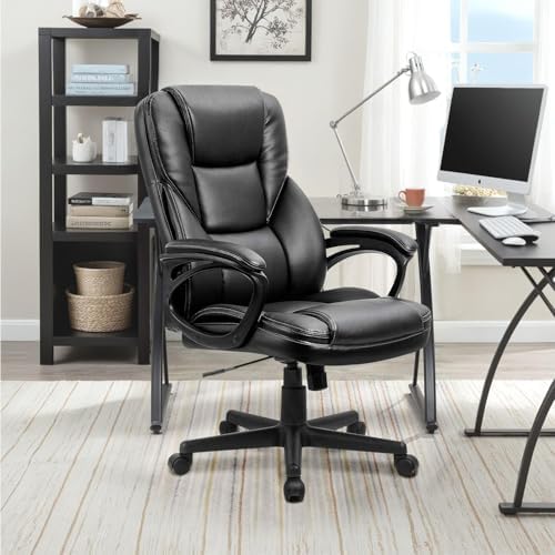 Furmax Office Executive Chair High Back Adjustable Managerial Home Desk Chair, Swivel Computer PU Leather Chair with Lumbar Support (2, Black) - Image 2